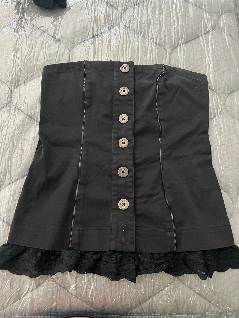 Forever 21 Black Button-Front Lace Hem top